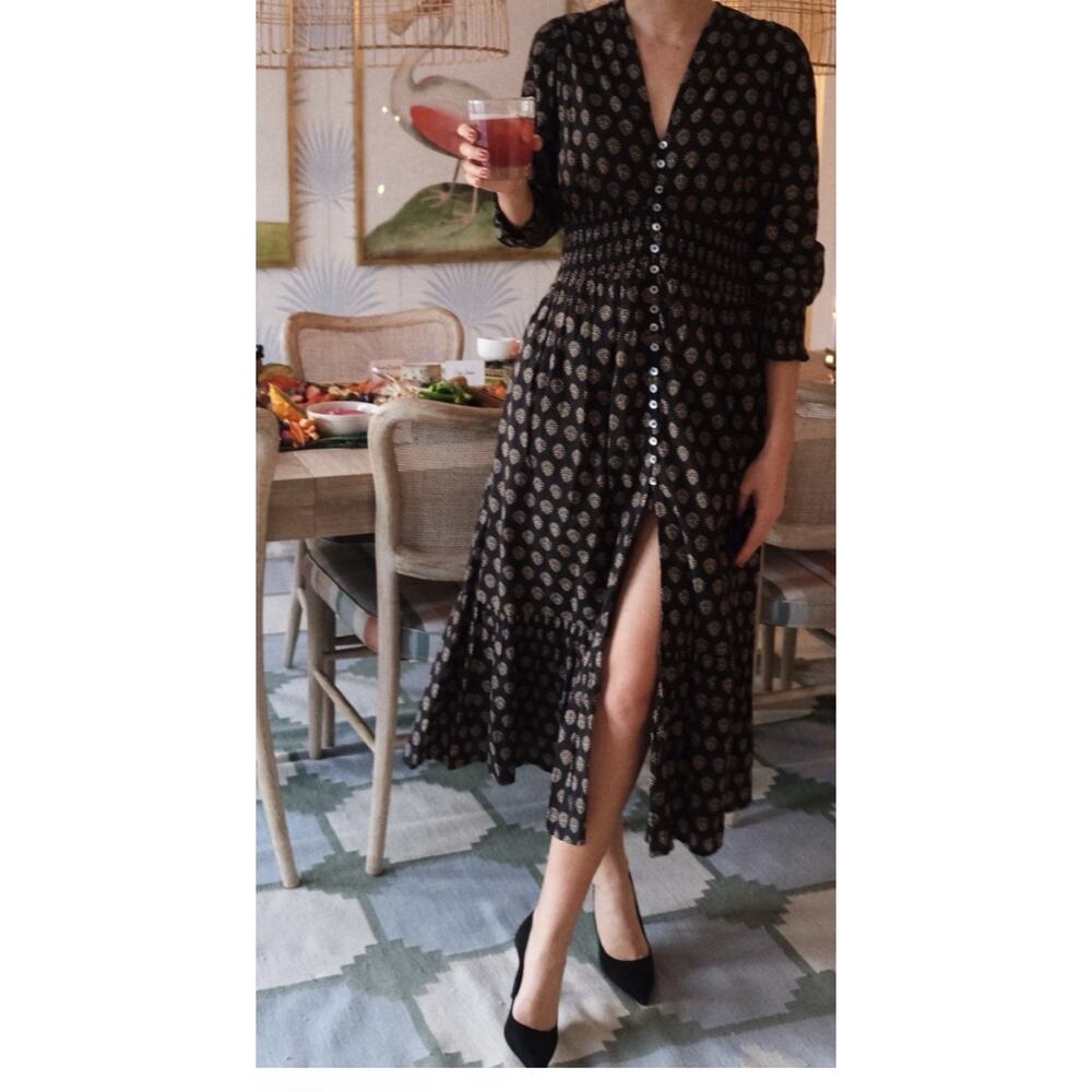 Marea Liz Joy Francesca Maxi Dress Medium Meadow Black Printed Long Sleeve